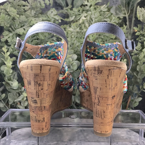 SO Taffy Multi Macramé Open Toe 4” Corkbottom Wedge Heels WMS 5.5M🌟Like NEW🌟 - Picture 7 of 11